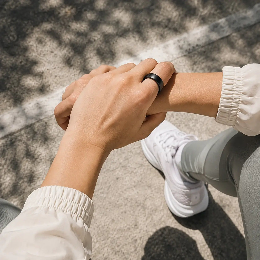 Person wearing a smart ring for everyday activity and wellness tracking