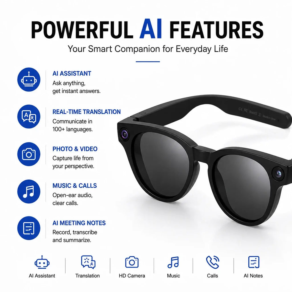 CY03 AI Smart Glasses with AI assistant, real-time translation, camera, calls, music and AI notes