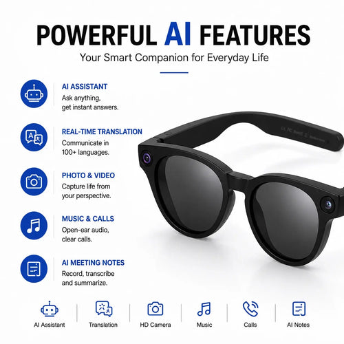 CY03 AI Smart Glasses with AI assistant, real-time translation, camera, calls, music and AI notes