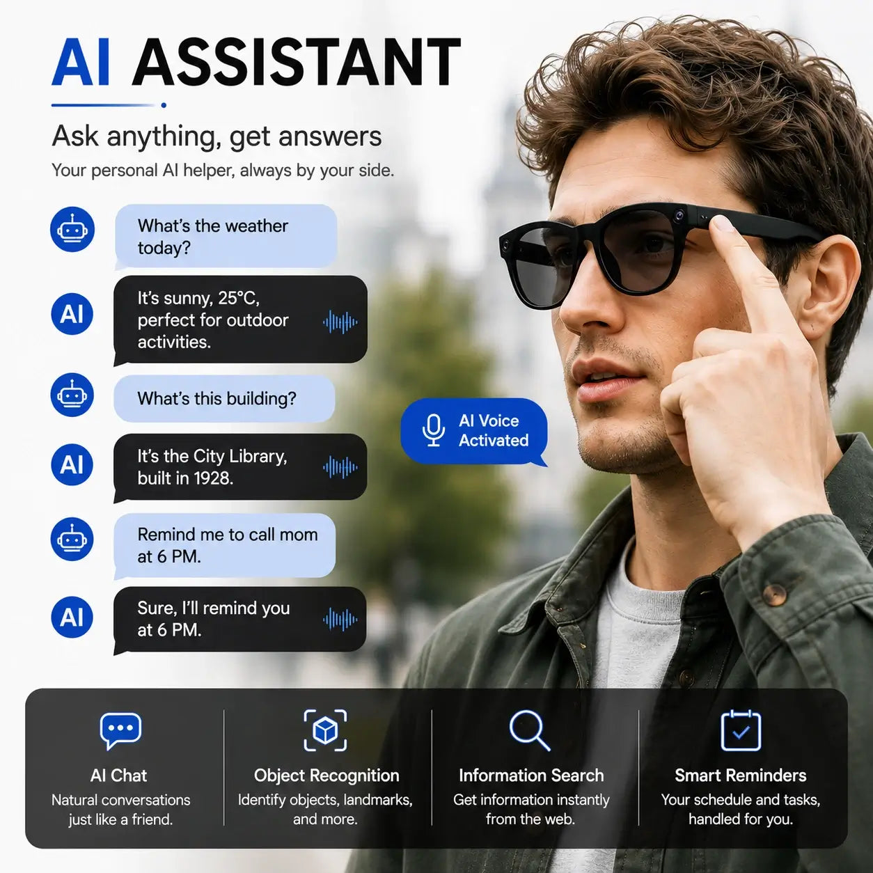 CY03 AI Smart Glasses with voice assistant and AI-powered everyday features