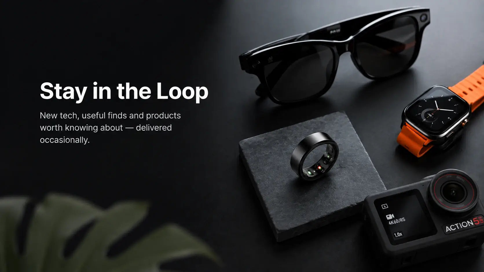 TECHQO smart tech collection featuring AI glasses, smart watch, smart ring and action camera